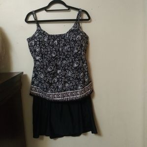 Black & White Baiting Suit Tankini Top & Skirt